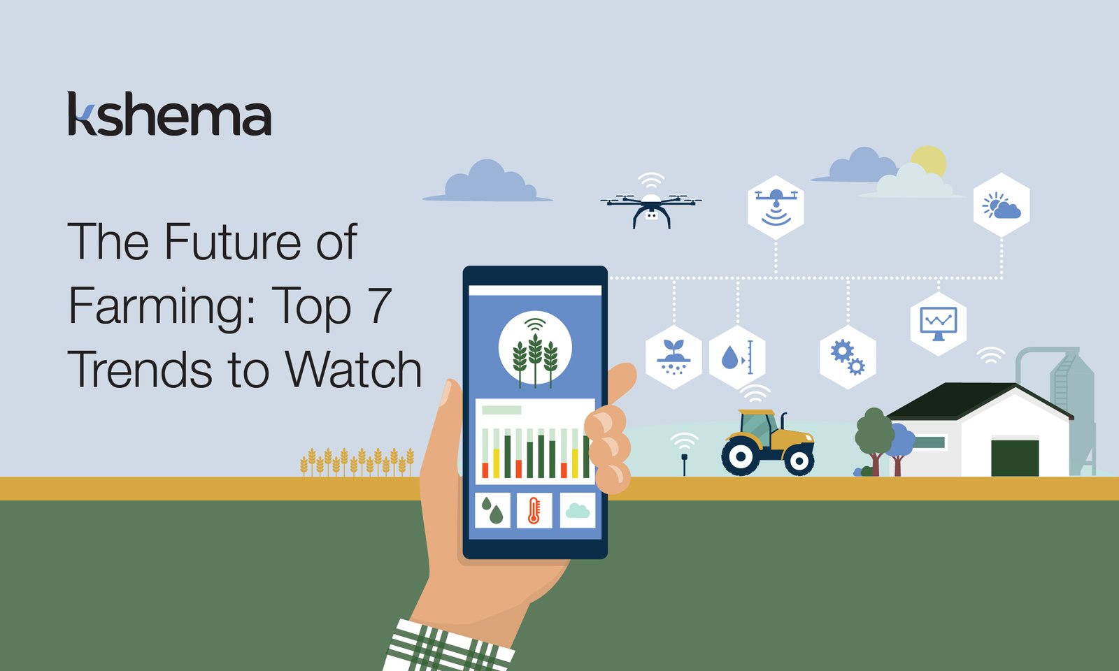 A modern farmer using precision farming tools like drones and sensors to enhance crop yield and sustainability, reflecting the future of agriculture, future of farming, agriculture insurance, crop insurance, kshema,